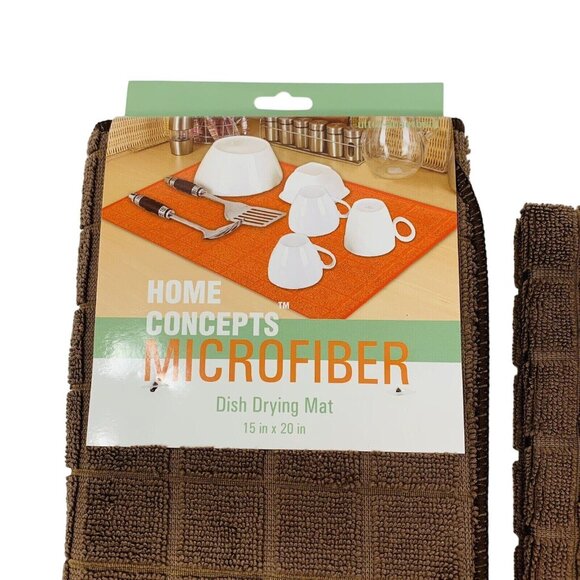 Dish Drying Mat Kitchen Towels Microfiber Brown Window Pane Check - Picture 2 of 4